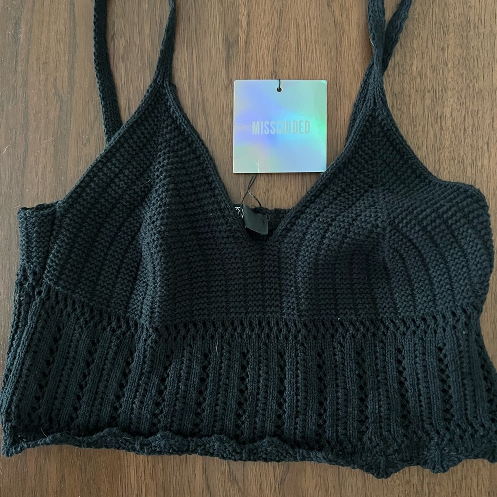 Black crochet misguided nwt crop